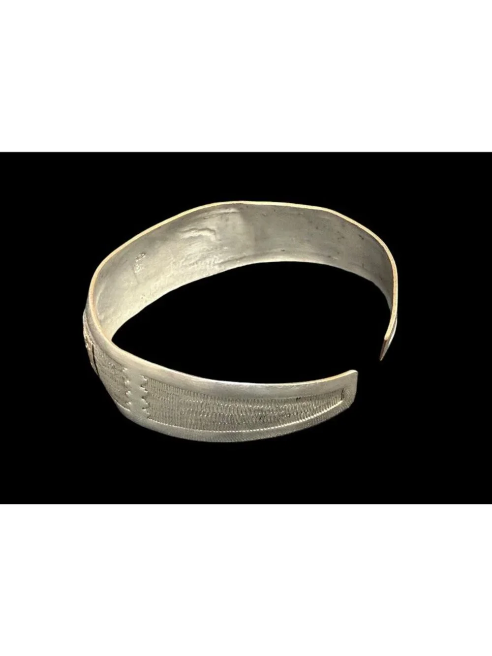 Vintage Sterling Silver Cuff 18k Gold Aztec Accents Ethnic